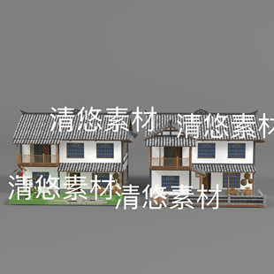 c4d obj格式 古风乡村城镇居民自建房别墅文件 非实物E84 fbx