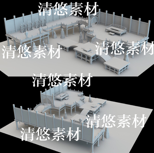 obj格式 3dmax c4d fbx 非实物B103 古风卡通武器架木桩室内文件