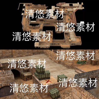 射击竞技爆破游戏沙漠灰场景3d文件c4d fbx obj格式 非实物E264