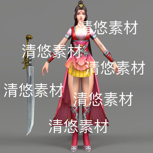 简模c4d fbx格式仙侠古风人物女刺客赏金杀手绑定文件 非实物D677