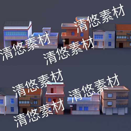 c4d fbx obj格式现代民房乡镇农村自建房单体建筑文件 非实物E3