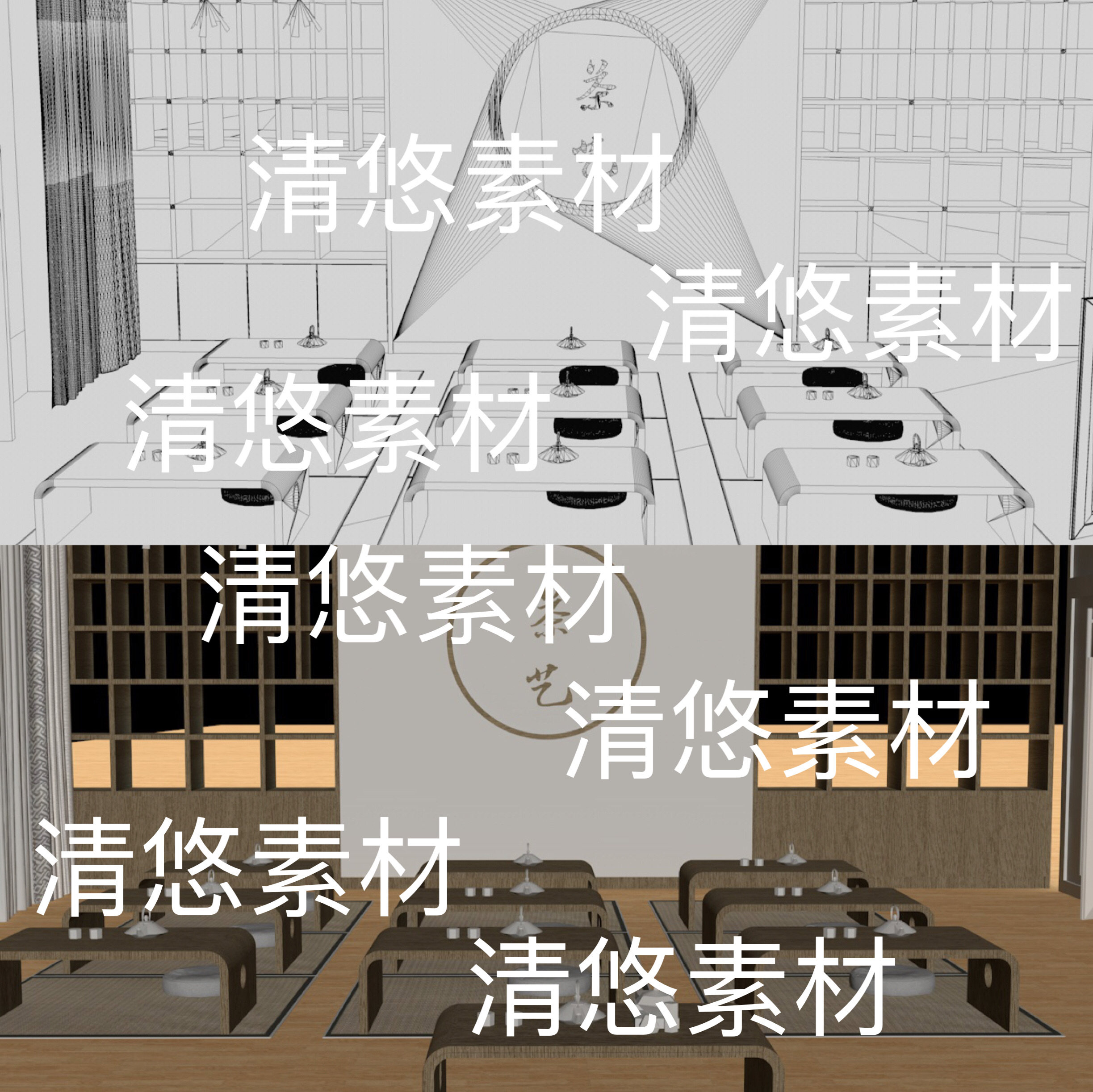 c4d fbx obj格式室内场景茶艺茶道教室场景文件 非实物B721