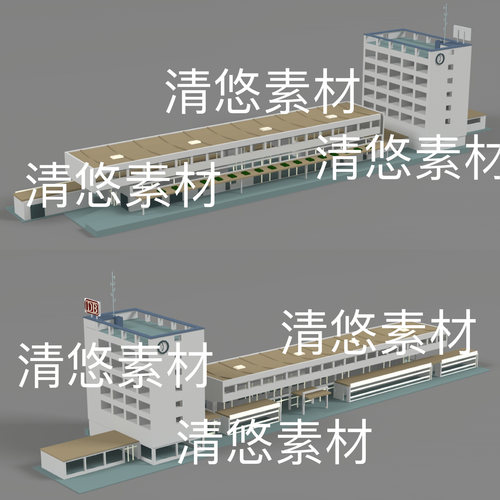 c4d fbx obj格式建筑场景汽车站火车站模型文件 非实物D663