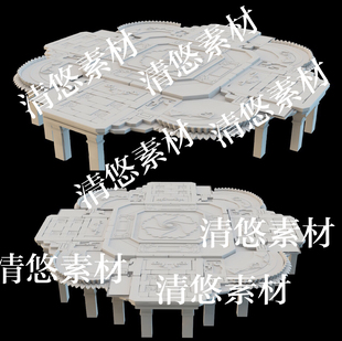 obj格式 3dmax c4d fbx 非实物B233 古风仙幻花纹水上石台文件
