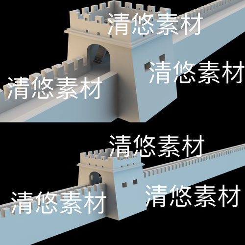 su c4d fbx obj 3ds格式古代城墙围墙烽火台低模文件 非实物B486