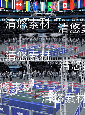 c4d fbx obj格式拳击格斗擂台场景比赛场模型文件 非实物D223