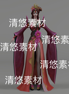 c4d fbx格式仙侠唐风古代人物女npc绑定简模文件 非实物D635