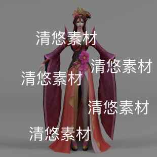 仙侠唐风古代人物女npc绑定简模文件 非实物D635 fbx格式 c4d