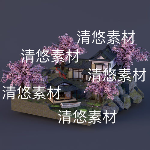c4d fbx格式日本日式风格园林庄园建筑场景3d模型文件 非实物D962