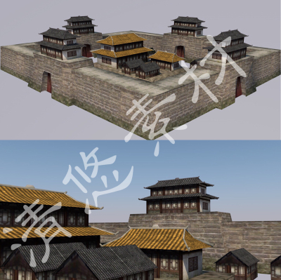 3dmax c4d古代城楼模型 城池 古建筑场景 简模fbx格式 245