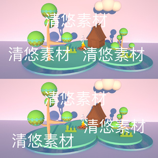 非实物D259 c4d卡通卡通像素树木小木屋oc渲染环境场景文件