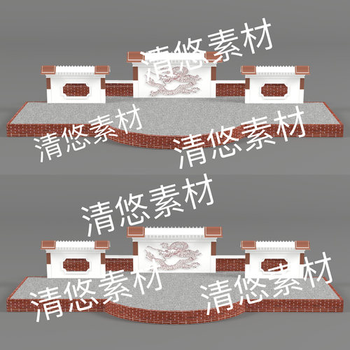 c4d fbx obj格式古风中式场景乡村民俗舞台戏台文件 非实物E64