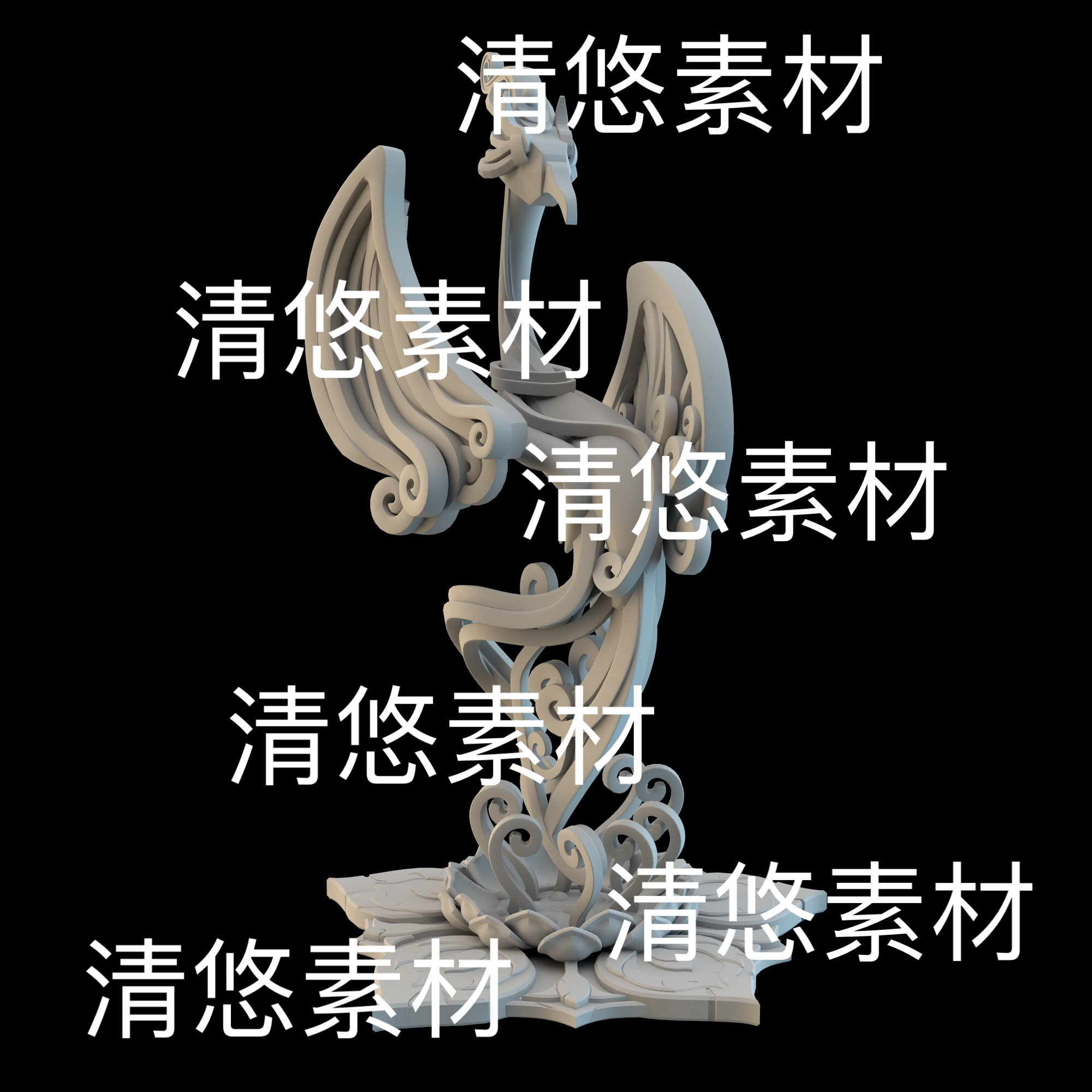 3dmax c4d fbx obj格式古风仙侠大鸟雕像花纹底座文件 非实物B868