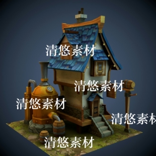 3dmax fbx格式 游戏卡通复古卡通酒屋文件模型 非实物A541 c4d