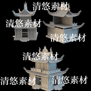 obj格式 3dmax c4d fbx 非实物B148 古代建筑屋顶柱子阶梯门文件