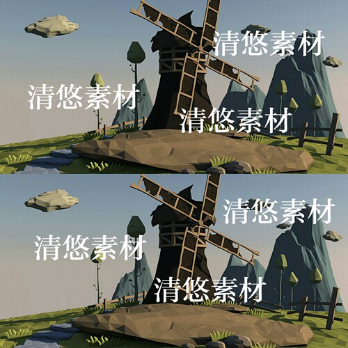 low poly风车场景低面多边形卡通c4d fbx obj格式模型 非实物A432