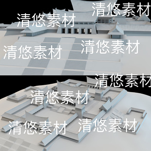 3ds格式 c4d fbx obj 非实物B512 古风建筑古滇王国房子连廊文件