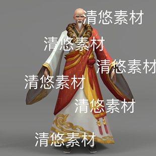 c4d fbx格式古代少林老和尚方丈主持骨骼绑定简模文件 非实物D609