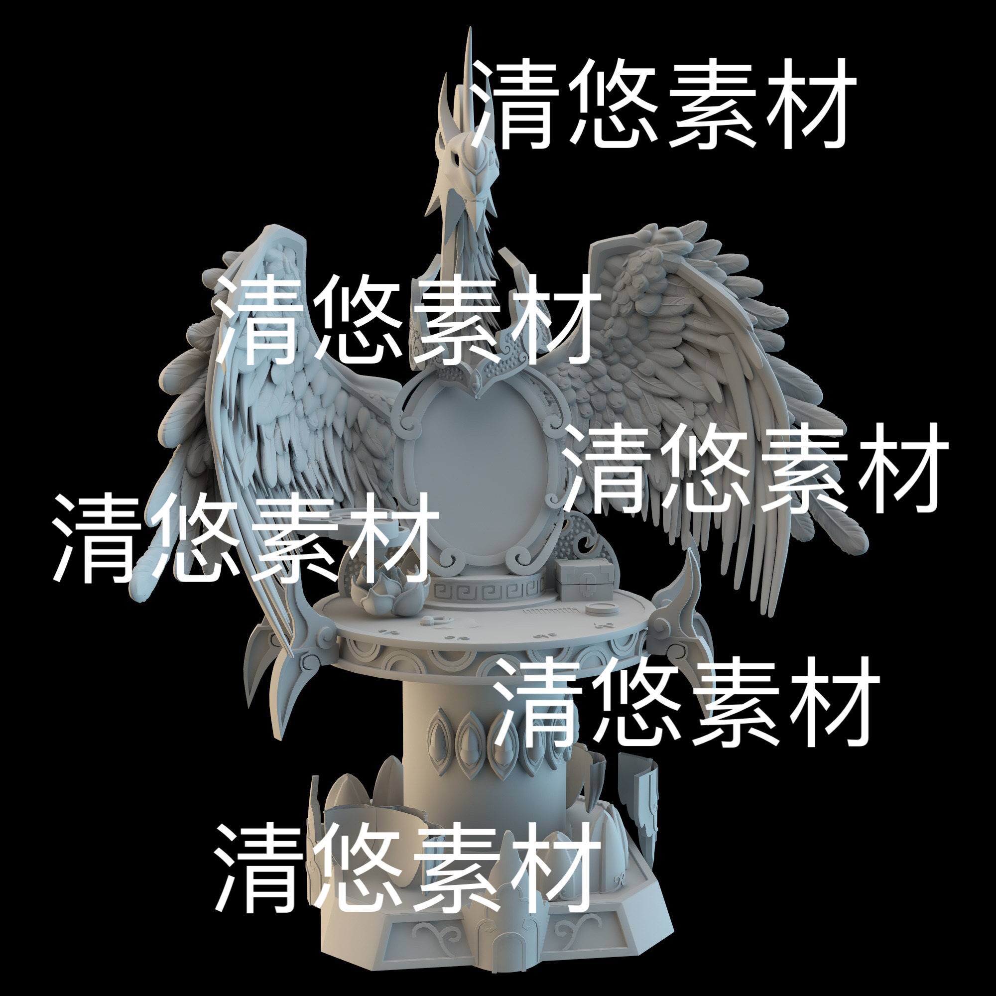 3dmax c4d fbx obj格式东方仙侠凤凰翅膀梳妆台文件 非实物B731