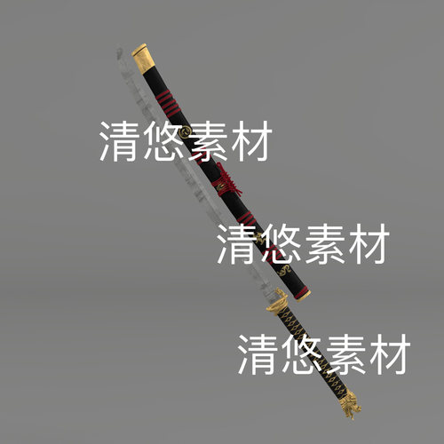 c4d fbx obj格式古代兵器武器长刀佩刀模型3D文件 非实物E77