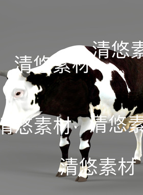 3dmax c4d fbx格式四足动物家禽黑白花奶牛动作文件 非实物D492
