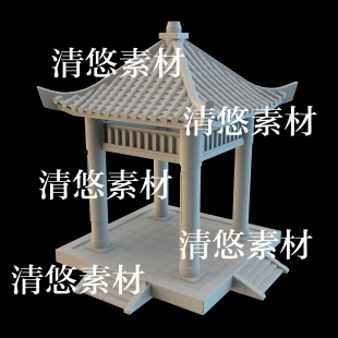 3dmax fbx obj古代建筑屋顶柱子阶梯四角亭子文件 非实物B165 c4d