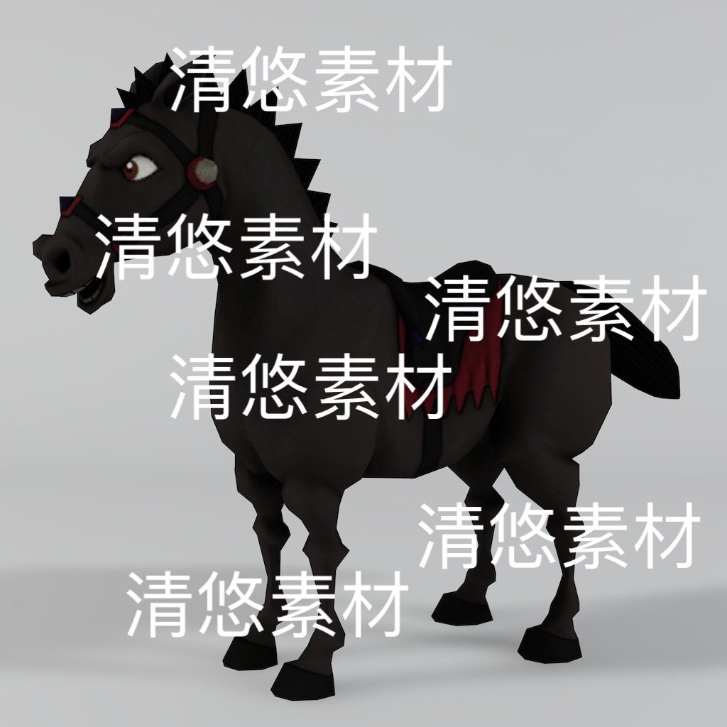 c4d fbx格式骨骼绑定卡通小黑马千里驹马匹动作文件 非实物D312