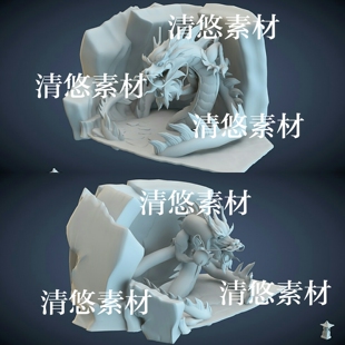 obj格式 3dmax c4d fbx 非实物A870 古风仙幻盘龙石像石灯龙头文件