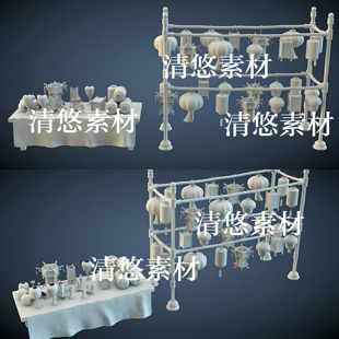 古代摊贩灯笼花灯架中国风3dmax c4d fbx obj格式模型 非实物A411