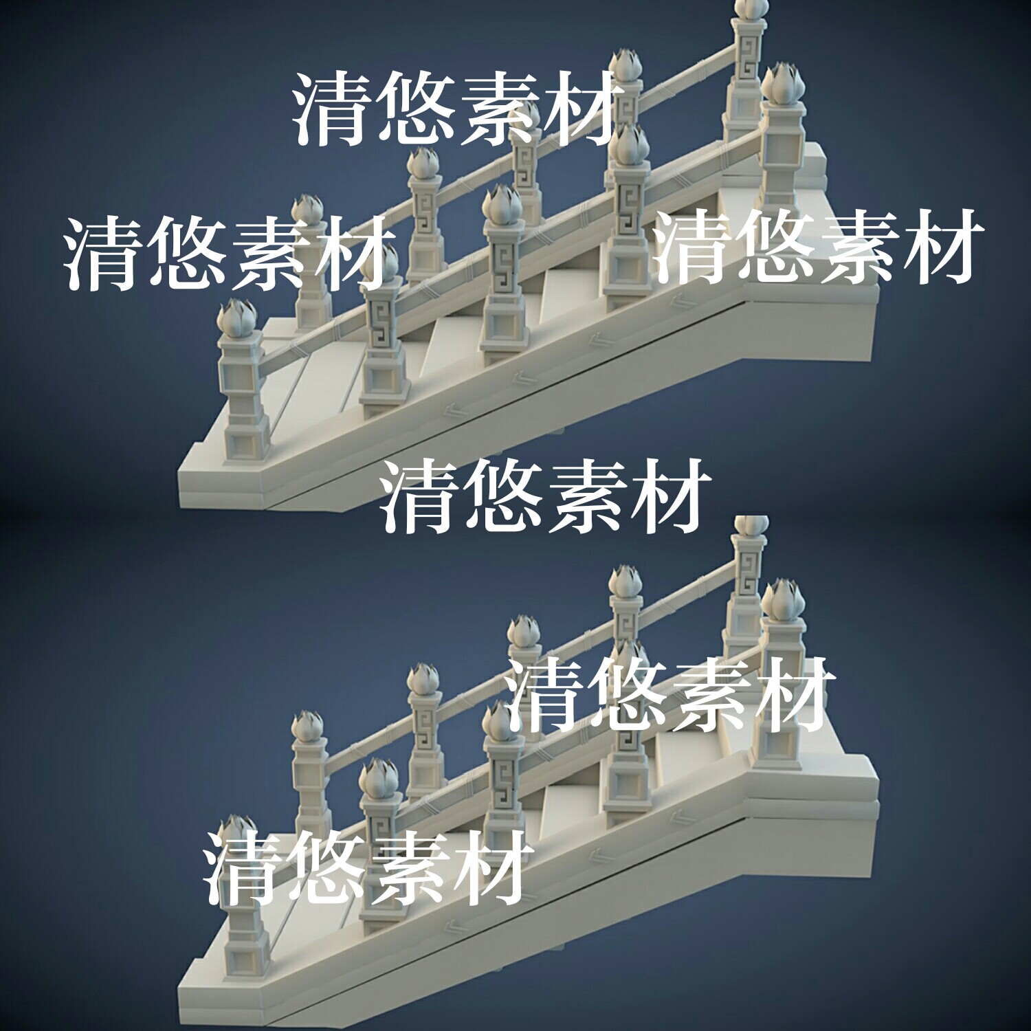 3dmax c4d fbx obj格式游戏风楼梯台阶围栏文件 非实物a724