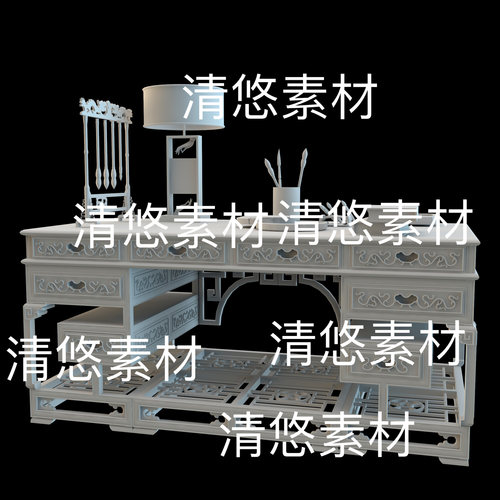 3dmax c4d fbx obj格式中式古风花纹书桌毛笔架文件 非实物B888