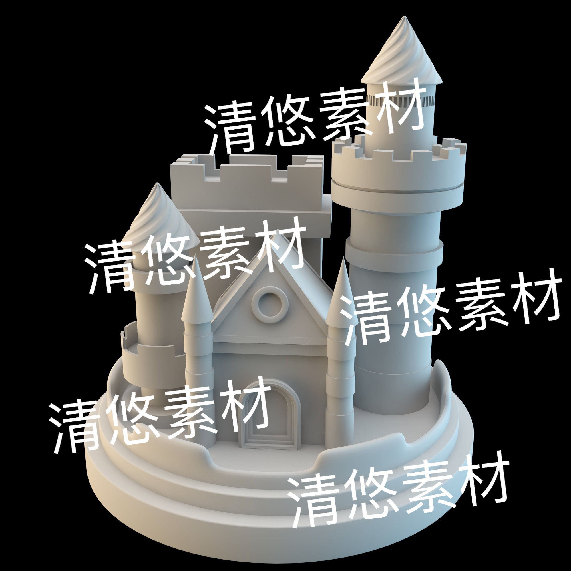c4d fbx obj格式卡通欧式建筑教堂城堡房子模型文件 非实物E50