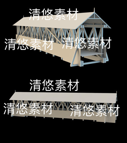 3dmax c4d fbx obj格式现代廊桥木桥小桥模型文件 非实物B964