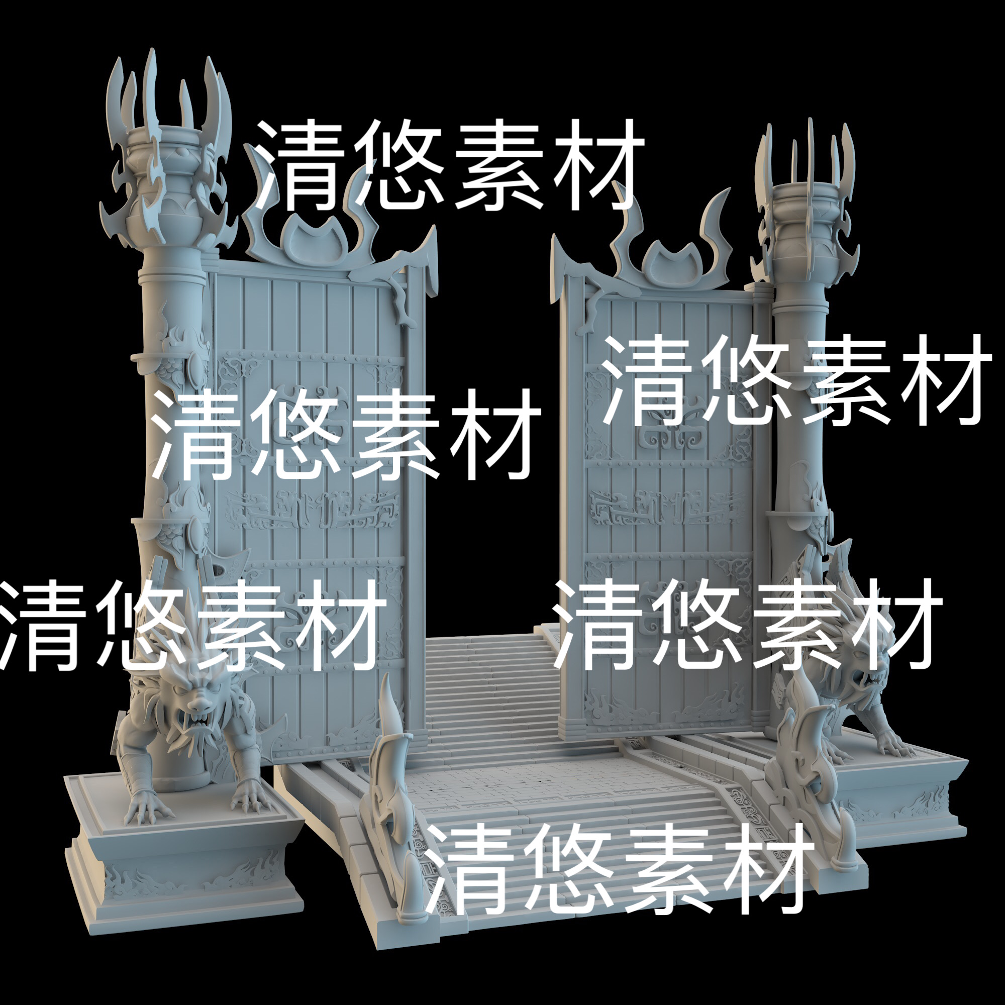 3dmax c4d fbx obj格式古风仙侠玄幻大门山门花纹文件 非实物B917