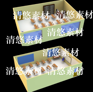 obj格式 c4d fbx 非实物B409 室内场景桌椅高中教室文件
