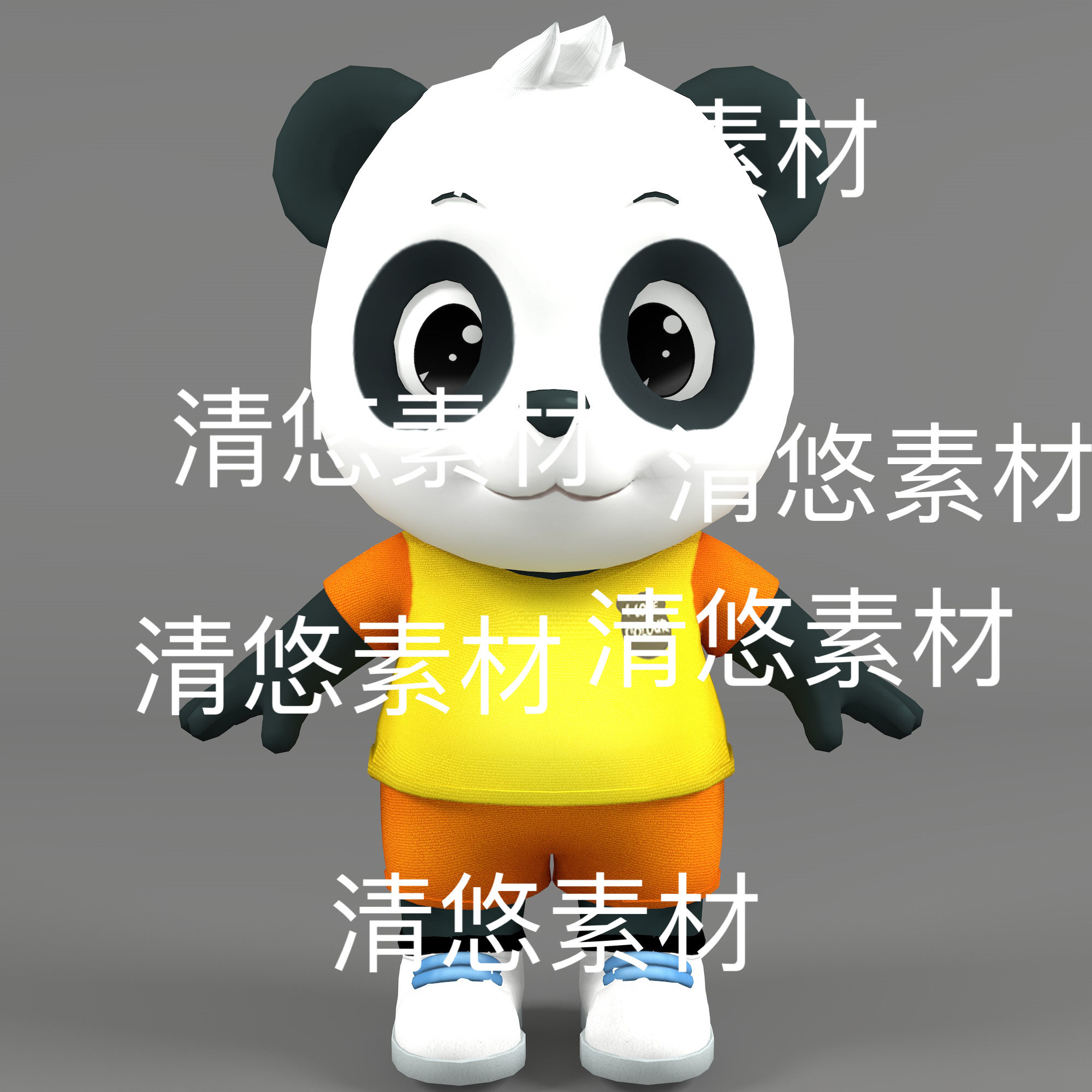 c4d fbx obj格式可爱卡通人型Q版动物小熊猫模型文件 非实物D877