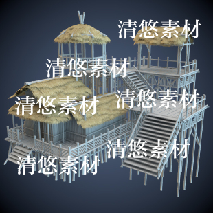 竹木茅草屋木屋草房 3dmax 非实物A634 模型文件 obj格式 c4d fbx