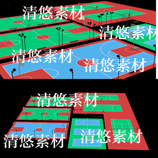 obj格式 c4d fbx 非实物B160 网球场篮球场排球场羽毛球场文件
