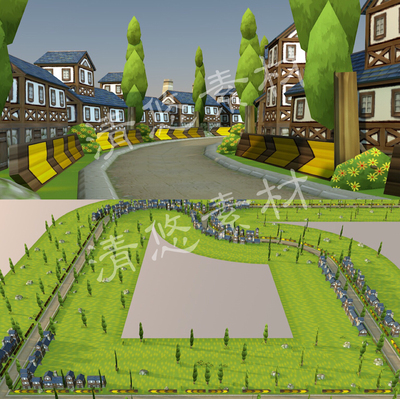 unity maya 3dmax c4d fbx格式模型卡通村庄场景小镇建筑低模 949