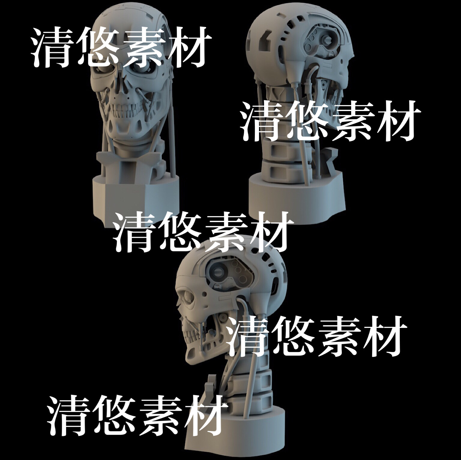 3dmax c4d fbx obj格式科幻机甲终结者机器人头部文件 非实物B178