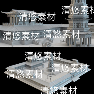 高模场景maya fbx obj古建塔楼大殿比武台门窗 非实物B976 c4d