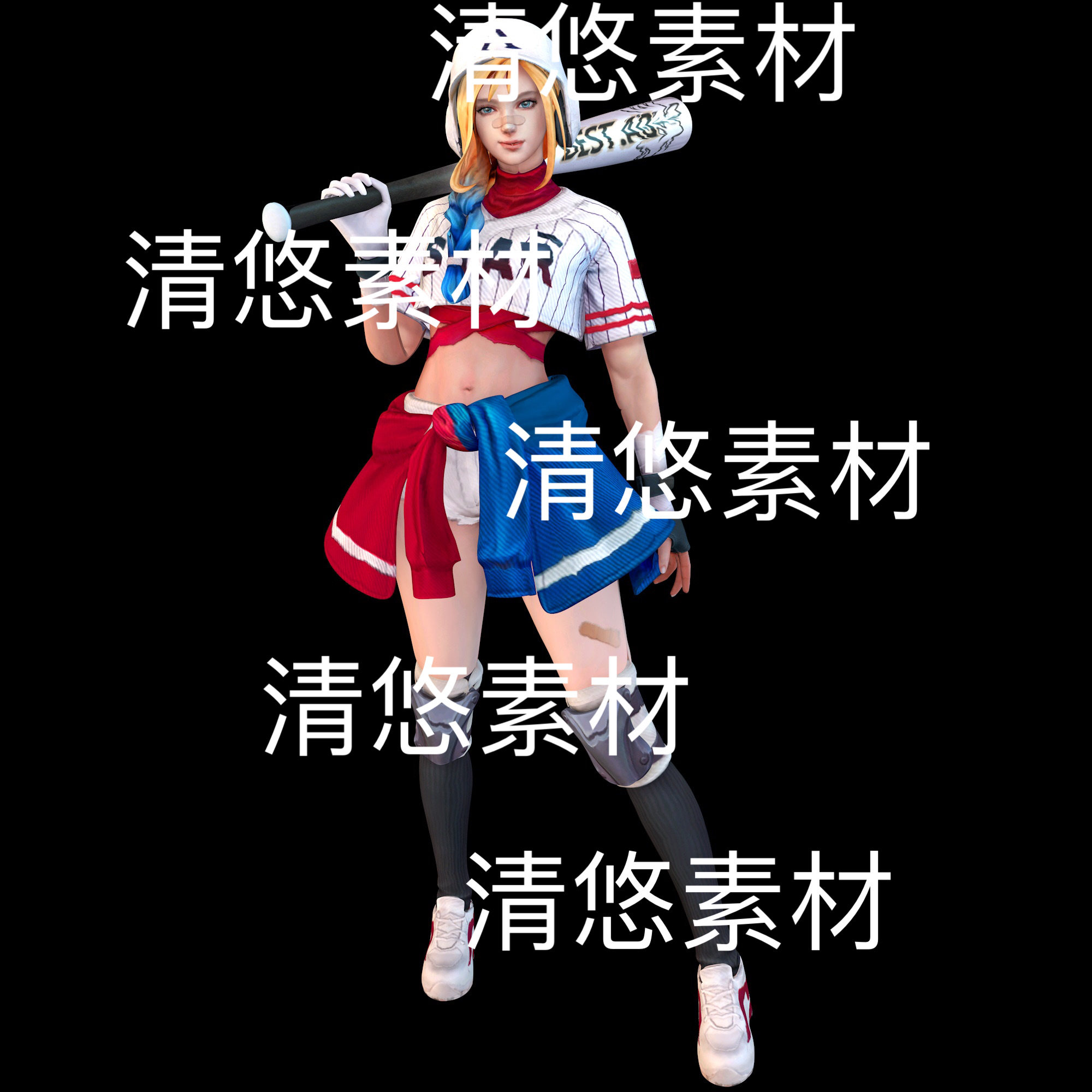 人物模型c4d fbx格式骨骼绑定低模棒球女人物文件 非实物D289