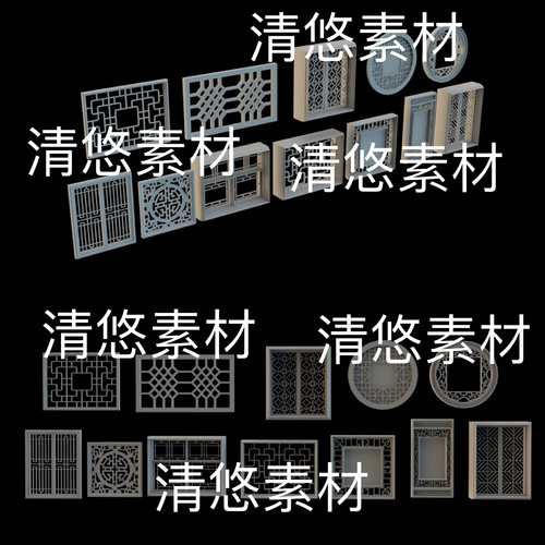 su c4d fbx obj 3ds格式中式古风古代花格窗户文件 非实物B489