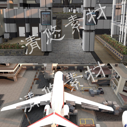 c4d fbx格式模型航空运输集装箱装运飞机机场设施游戏模型 A92