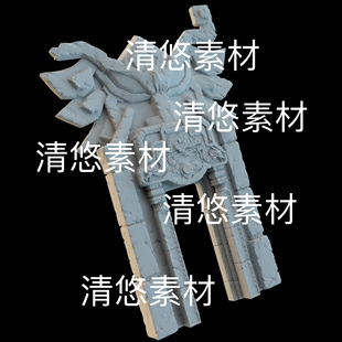 obj格式 3dmax c4d fbx 非实物B699 仙魔武侠风大门石门高模文件