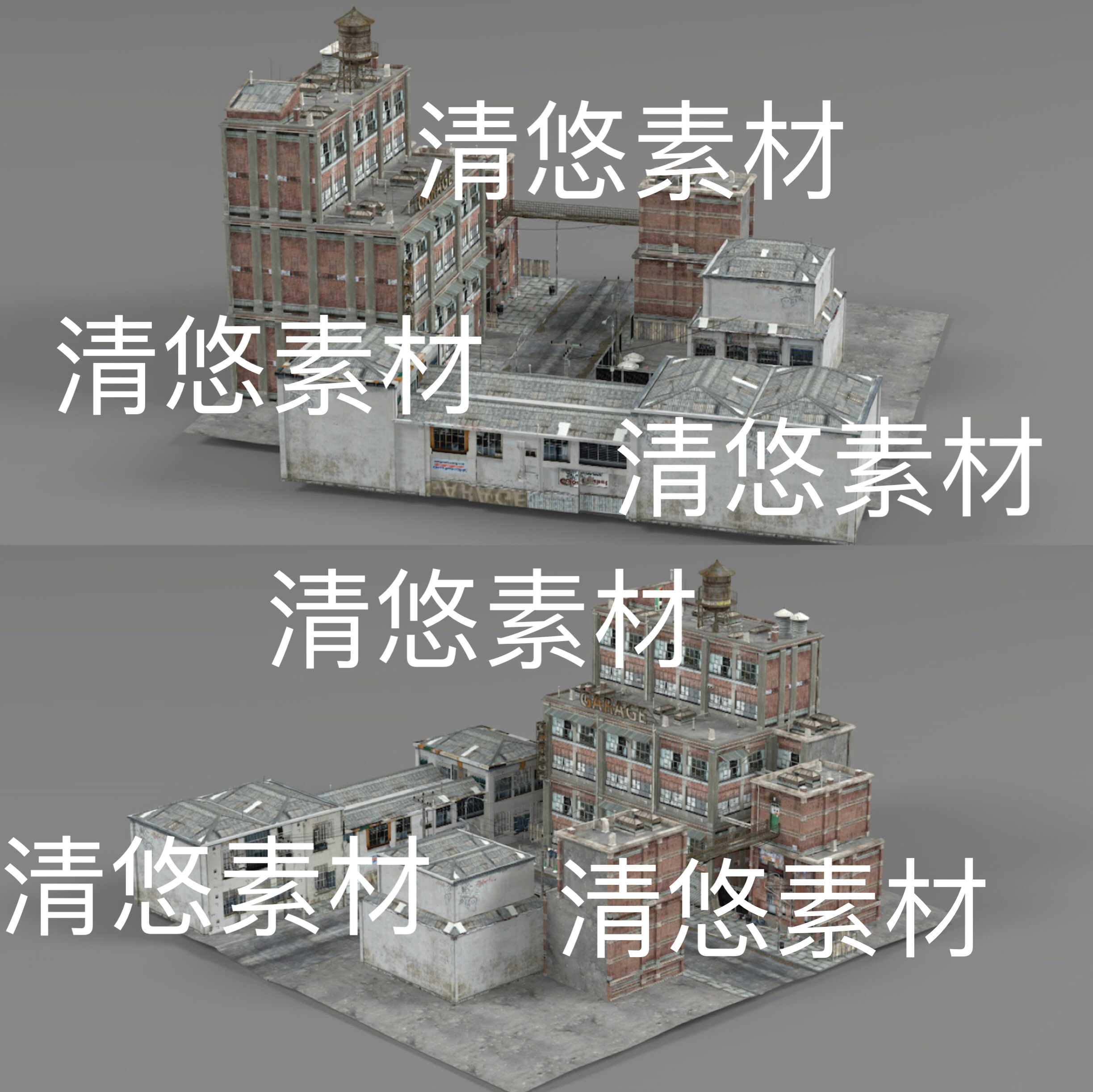 c4d fbx obj格式复古街区游戏场景老旧街坊文件 非实物D600