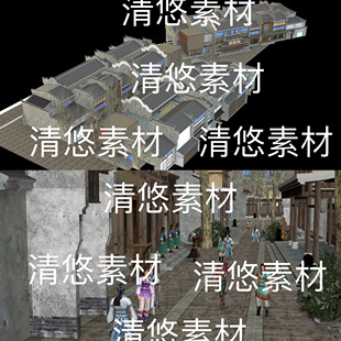 建筑古风场景街道文件 非实物B422 古代中式 obj格式 c4d fbx