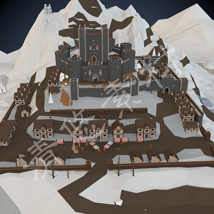 fbx城堡房子雪山模型 923 c4d 低面多边形卡通西方建筑场景maya