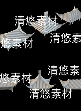 c4d fbx obj格式中式国风房顶屋檐门头屋顶3D文件 非实物E107