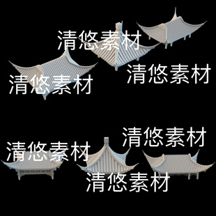 中式 c4d fbx obj格式 非实物E107 国风房顶屋檐门头屋顶3D文件